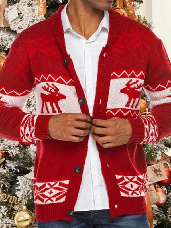 kakaclo Festive Men's Jacquard Knit Cardigan Sweater for a - Men Shirts | MENLL